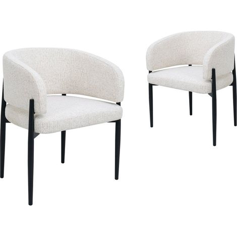 Lot de 2 chaises en velours tissé écru pieds en métal noir DIANA