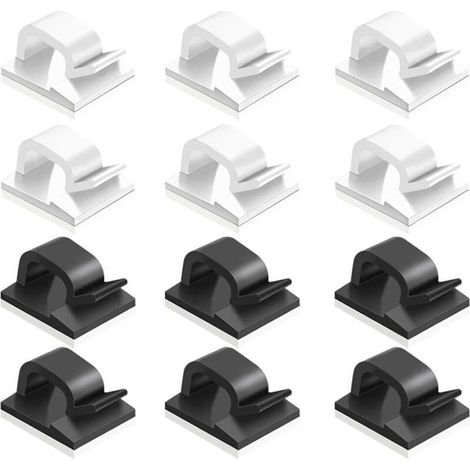 60 pcs clips de câble adhésif,plastique organisateurs de cordon de câble Clip de gestion de stockage de câble pour bureau à domicile - noir, blanc (1/5)