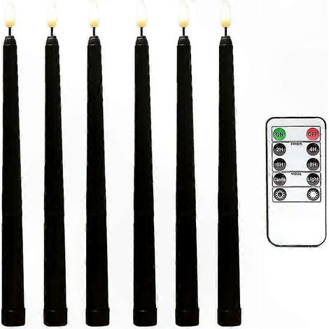 Bougies LED sans flamme scintillantes noires, lot de 6 avec télécommande et minuterie, chandeliers à piles pour fenêtres, éclairage décoratif élégant (1/3)
