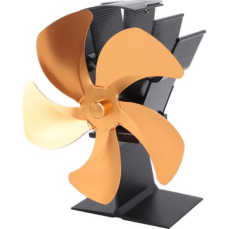 Ventilateur de poêle à 5 pales à combustion autonome, générateur thermique pour cheminée à bois, couleur or. (1/5)
