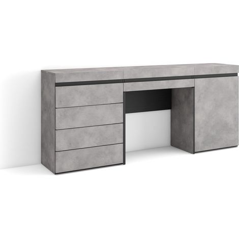 Coiffeuse Table Maquillage, Rangement 177x75x35 cm avec tiroir Commode, Buffet Style Moderne Ciment (1/5)
