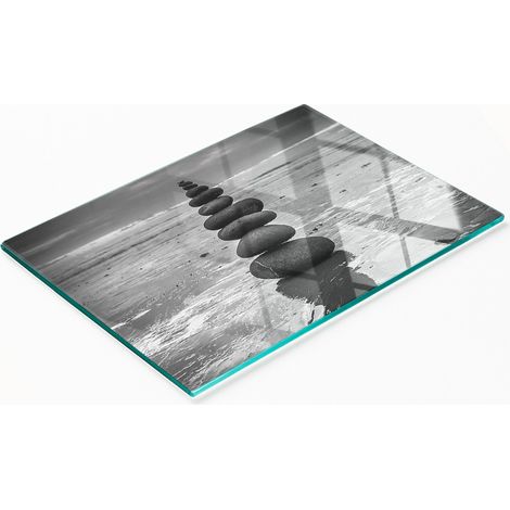 Stilvolles und robustes Glasbrett mit aufgedruckten Balancesteinen, 80 x 52 cm (1/5)