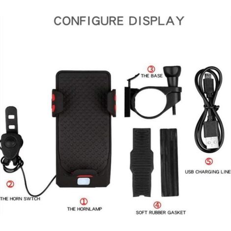 Phare Vélo - Lampe LED Rechargeable USB - Étanche IPX4 - Support Téléphone Portable Intégré - 3 Modes Éclairage - Pour Guidon 22 à 40 mm - Lot de 2 Pièces (1/4)