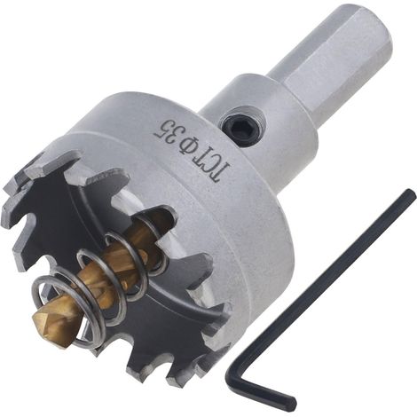 Trépan Scie-cloche en carbure de tungstène, 35 mm, multi-dents en alliage, soudage bout à bout, scie cloche avec foret plaqué titane pour acier inoxydable/alliage (1/5)