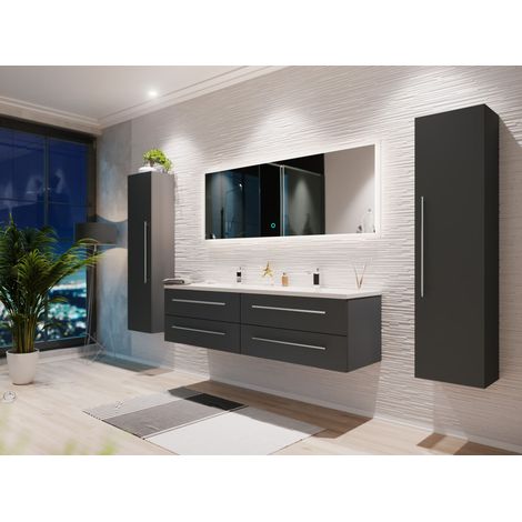 Badmöbelset Colossos160 4-teilig LED Spiegel 2x Hochschrank grafit (1/5)