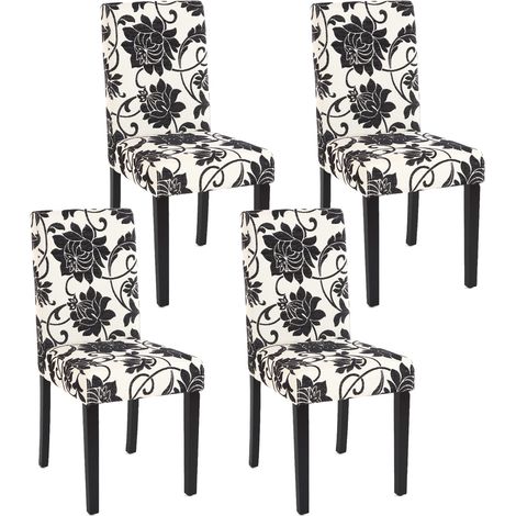 [NON UTILIZZATO] Set 4x sedie Littau tessuto soggiorno cucina sala da pranzo 43x56x90cm fiori piedi scuri (1/5)