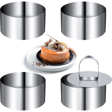 Pieces Mini Cake Ring Molds Stainless Steel Round Mousse Ring Set 8cm Diameter with Press Lifter Thickened Baking Tool (1/4)