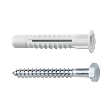 Cheville multi-matériaux avec collerette MZK 10 + Vis pour aggloméré PZ SKS 6.0 x 80 mm - Boite de 25 - CELO - 910MZKK
