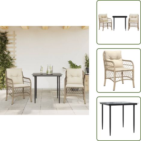 Sitzkissen - vidaXL 3-tlg. Bistro-Set mit Kissen Beige Poly Rattan - Tisch (1/5)