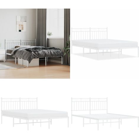 Bettgestell mit Kopfteil Metall Weiß 140x200 cm - Metallbettfundament - Doppelbett - Weißes Bettgestell - Boxspringrahmen - Bettrahmen - Home & Living (1/5)