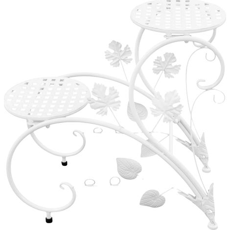 Soportes para flores, diseño de hierro vintage, construcción robusta, blanco, mediano (1/2)