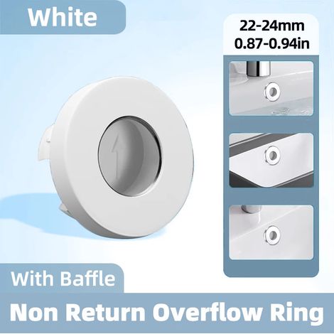 (White)Bathroom Faucet Sink Overflow Cover Brass Anti Backflow Baffle Decorative Washbasin Drain Plug Overflow Hole Plug Deodorant (1/4)