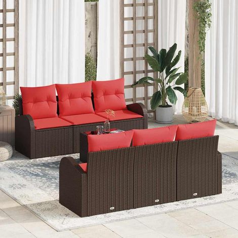 Ensemble de canapé de jardin 7 pcs Beige et Rouge polyrotin vidaXL (1/5)