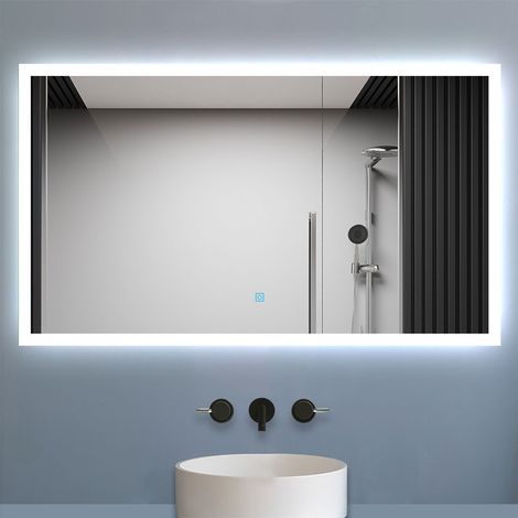 Aica Miroir lumineux à LED, 100x60cm, dimmable, avec mémoire et anti-buée, IP44, horizontal/vertical, blanc froid