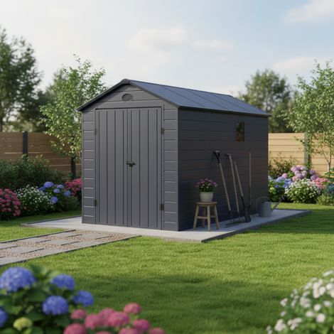 Abri Jardin Résine 6.99m2 Anthracite Double Porte Kit Fondation Jôbu