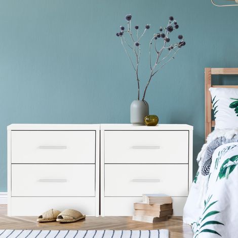 ML-Design Set di 2 Comodini con 2 Cassetti e Ripiano d'Appoggio in Legno Maniglia in Alluminio - 38 x 37 x 34 cm - Tavolino Camera da Letto Coppia di Comò da Notte Mobiletto Armadietto Arredo Bianco (1/5)