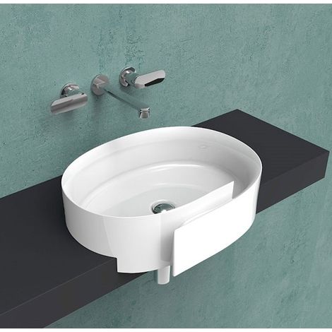 Lavabo Roll semincasso salvaspazio 56x42 ovale in ceramica bianco