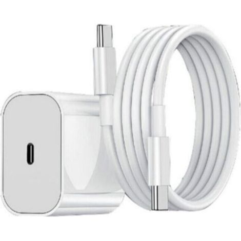 Chargeur USB-C 20W Rapide pour iPhone 15, 16, 17 avec Câble USB-C vers USB-C