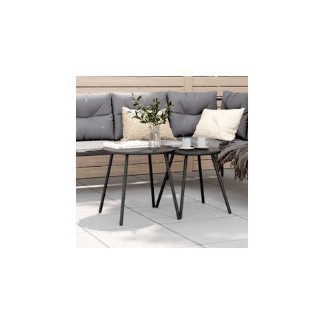 Tables basses de jardin 2pcs rondes noir acier enduit de poudre (1/5)