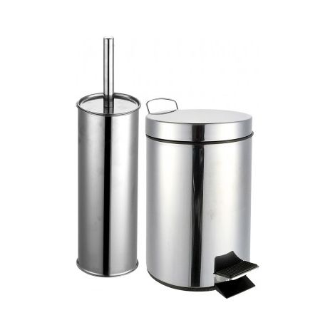JUEGO CUBO PEDAL 5 L + PORTAESCOBILLAS INOXIDABLE BERILO (1/4)