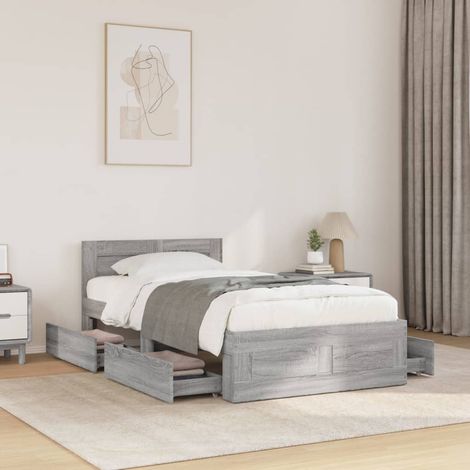 Cama con cabecero madera de ingeniería gris Sonoma 75x190 cm vidaXL (1/5)