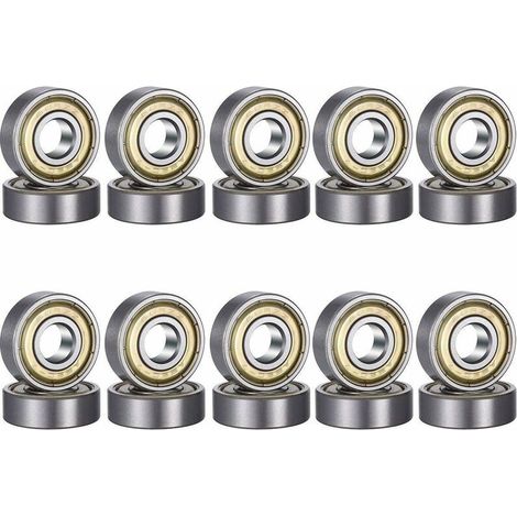 20 pièces 608 ZZ Roulement à billes en métal, 608zz double blindage miniature pour skateboard Noir, pour les patins, les planches à roulettes, les scooters etc (8 X 22 x 7 mm) (1/2)