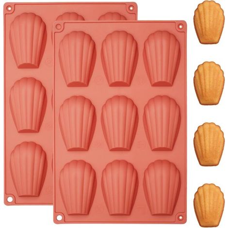 2 Silikon-Madeleine-Backformen mit 9 Mulden antihaftbeschichtet 3D-Muschelform für Gebäck Schokolade Pralinen Kekse und Desserts BPA-frei und (1/5)