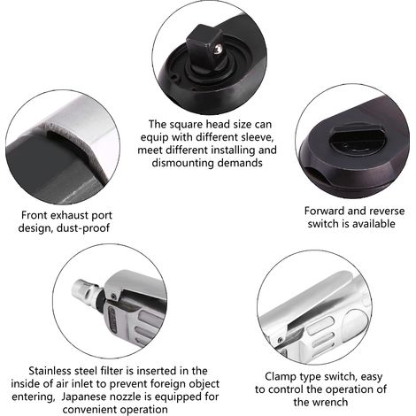 Hochleistungs-Druckluft-Ratschenschlüssel 3/8" (10 mm) für Autoreparaturen, hohes Drehmoment, professioneller Drehmomentschlüssel (1/5)