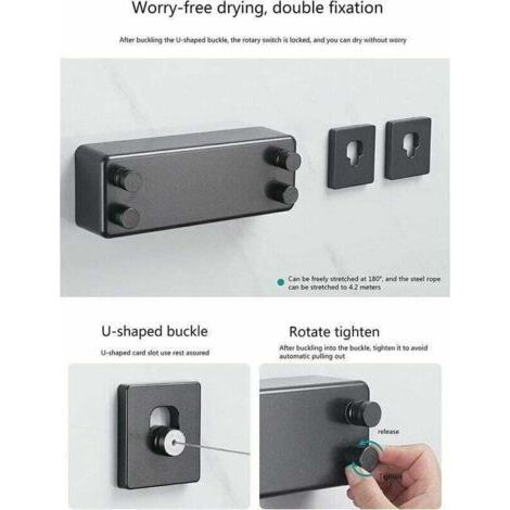 Etendoir à suspendre,Corde à Linge Rétractable Exterieur 2 Fils Corde a Linge Retractable Interieur Réglable Corde Seche Linge Retractable Fil Etendoir Retractable 4.2m Fil a Linge Retractabl, (1/3)