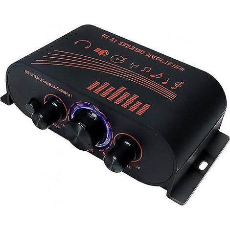 Amplificateur audio stéréo HiFi, entrée RCA, 2 canaux, 20 W x 2, mini-ampli DC 12 V avec contrôle des basses et des aigus, système d'enceintes pour voiture et maison (1/5)