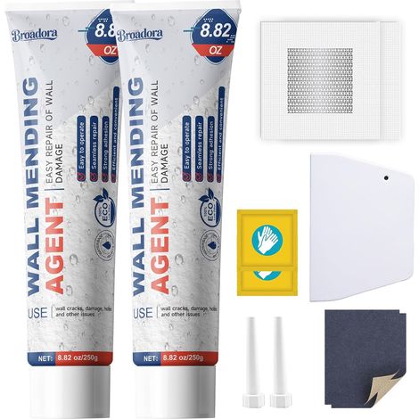 2 Pièces Rebouche Trou Mur Blanc Enduit de Rebouchage Prêt à L'Emploi Kit Écologique et Non Toxique, Imperméable et Anti-Moisissure (Bouchon à Bec, Spatule, Papier de Verre et Patte de Mastic) (1/5)