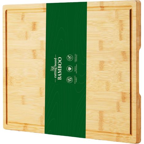 Grande planche à découper en bambou de 45,7 x 30,5 cm – Planche à découper en bois de 1,5 cm d'épaisseur avec rainures profondes pour jus de fruits, adaptée aux couteaux et facile à nettoyer, plateau (1/5)