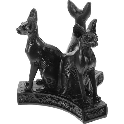 Chat Bastet Égyptienne Décoration Artistique Unique Figurine en Résine Noire Socle pour Boule de Cristal pour Bar ou Garden Parties (1/5)