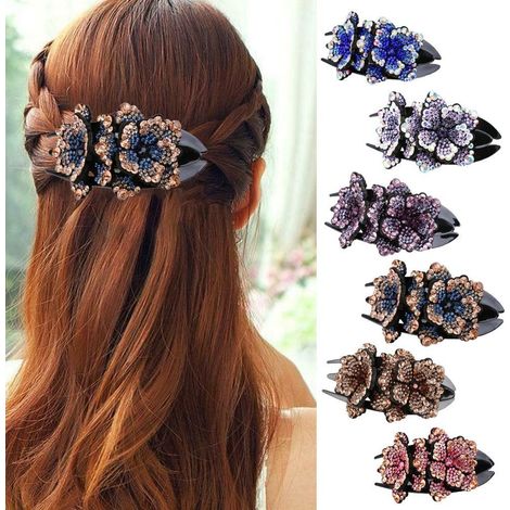 Barrette à Cheveux Strass pour Cheveux Épais, Accessoire Élégant Femme avec Cristaux, Pince Fantaisie