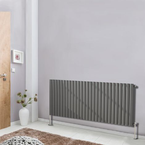 Horizontal 600x1593 Oval Column Single Panel Designer Radiator Premium Bathroom Central Heating Anthracite (1/5)