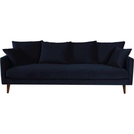 Canapé convertible 4 places en velours pieds bois foncé - Bleu marine - VILLABON (1/5)