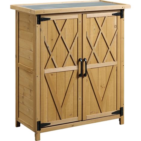 Caseta de jardín, madera de abeto, 75 cm x 40 cm x 90 cm, 2 puertas, 4 estantes, techo galvanizado. (1/5)