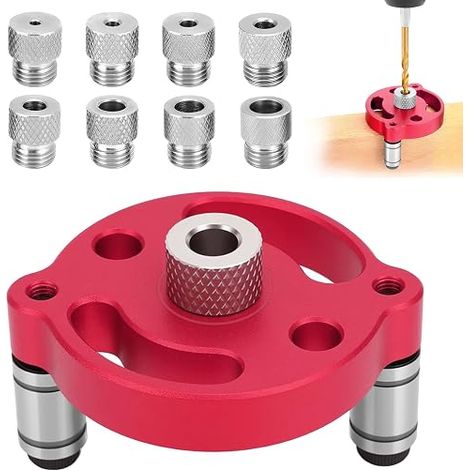 Wood Work Centre Finder Kit Vertical Drilling Jig with Drill Bits 0.118/0.157/0.197/0.236/0.276/0.315/0.354/10 mm, Guide Drilling for Solid Hardwood (Red) (1/5)