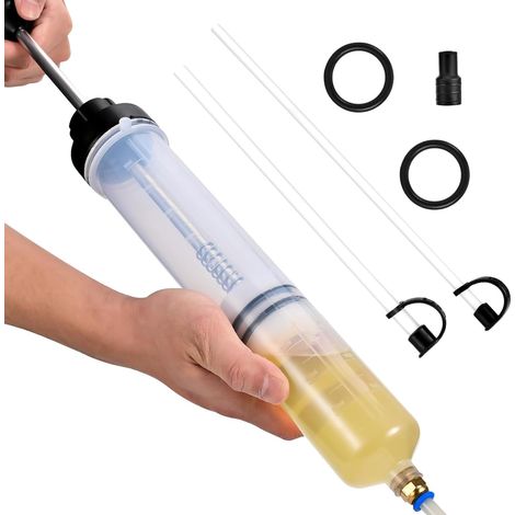 Oil Syringe 500ml Suction Oil Syringe, Engine Oil Drain Pump with 2 Hoses and a Pair of Replacement Rubber Rings for Brake Fluid and Transmission Oils (1/5)