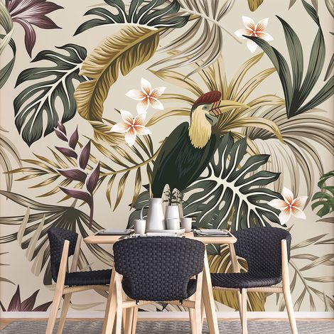 Papier peint panoramique - Fleurs Oiseau - 130 cm x 130 cm (1/4)