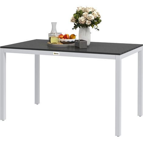Table de jardin 4 à 6 places à manger extérieure 120 x 70 x 72 cm structure aluminium anti-rouille plateau à lattes finition noire terrasse (1/5)