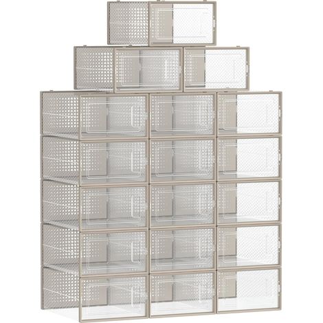 Lot de 18 Boîtes à chaussures, Pliable, Transparent et Beige Avoine, Pour pointure jusqu'à 44, Rangement