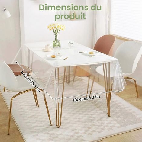 Nappe Transparente Rectangulaire 140x100cm Nappe Plastifiée Imperméable, Lavable, Napp en PVC Transparente Rectangulaire, Film de Protection Table pour Cuisine, Restaurant, Mariage (1/5)