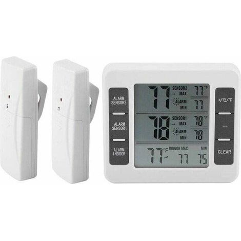 Digitales Thermometer für Kühl- und Gefrierschränke mit akustischem Alarm und drahtlosem Sensor, Min/Max-Anzeige. (1/5)