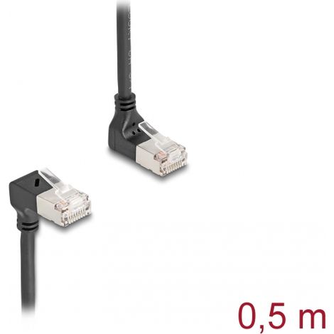 Delock Cable de red RJ45 Cat.6A S/FTP Slim 90Â° acodado hacia arriba / hacia abajo 0,5 m negro