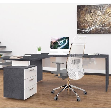 Bureau d'angle moderne 180x160 avec commode 3 tiroirs New Selina Report (1/5)
