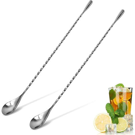 Paire de cuillères à cocktail à long manche en acier inoxydable (1/5)