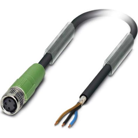 M8 Sensorleitung PUR 3-polig Buchse gerade geschirmt/schlepp. A-Kodierung, Länge 2,0 Meter schwarzgrau RAL 7021, Kabel Außendurchmesser 4,4mm - 1 Stück
