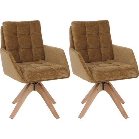 [NON UTILIZZATO] Set 2x sedie poltroncine con seduta girevole HHG-708 struttura legno seduta tessuto ciniglia (680 g/m²), giallo senape