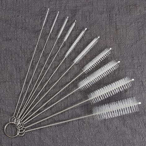 Brosse de nettoyage en nylon et acier inoxydable, goupillon pour paille, théière, tube à essai, tasse, ensemble de dix pièces, brosse de nettoyage pour biberon et tétine, brosse pour recoins